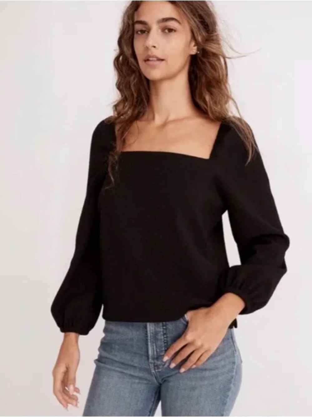 Madewell Black crepe square neck top